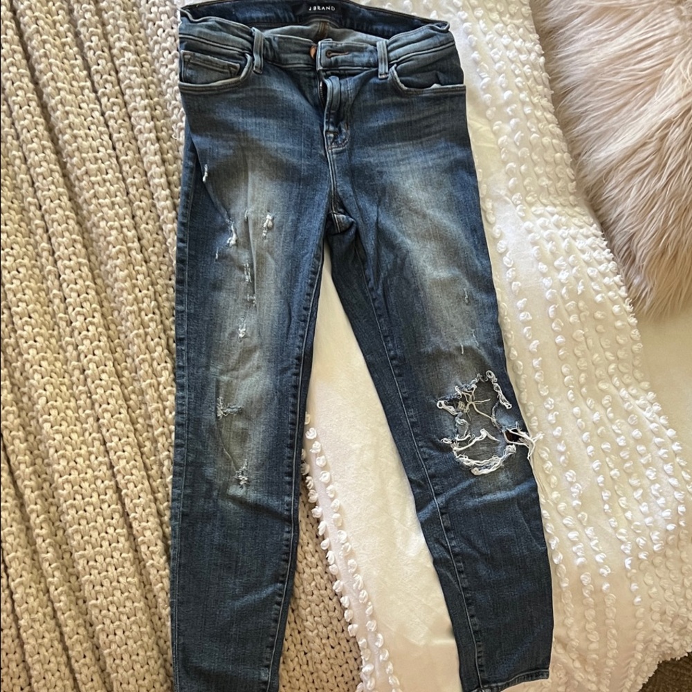 J Brand Dark Blue Distressed Jeans